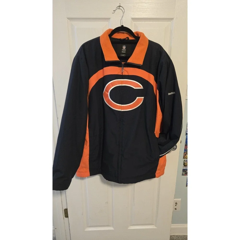 Reebok Chicago Bears NFL Team Apparel Jacket Men's L Navy Orange Fleece Line Y2K